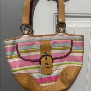 2005 Striped Pink and Tan Coach Women's Bag